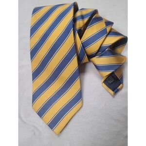 Fabio Ferretti 100% Silk Necktie Blue/Yellow Repp Striped Hand Made In Italy